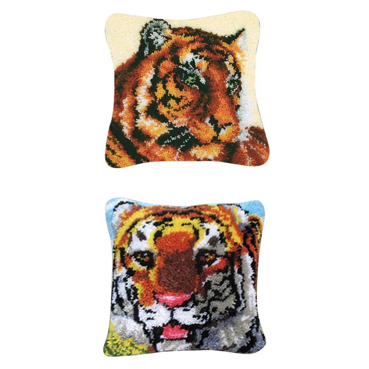 2 Set Tiger Latch Hook Kits for DIY Pillow Cover Sofa Cushion Cover 43x43cm