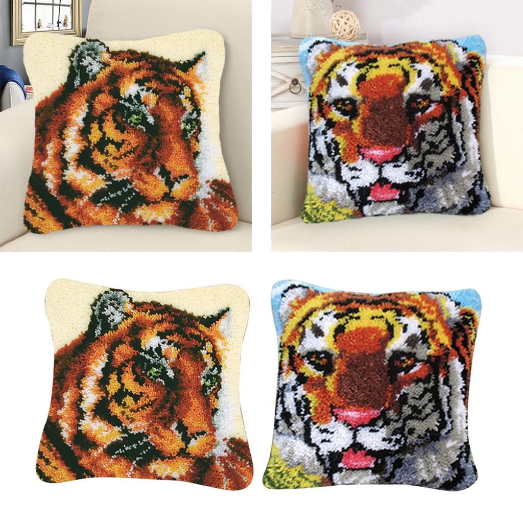 2 Set Tiger Latch Hook Kits for DIY Pillow Cover Sofa Cushion Cover 43x43cm