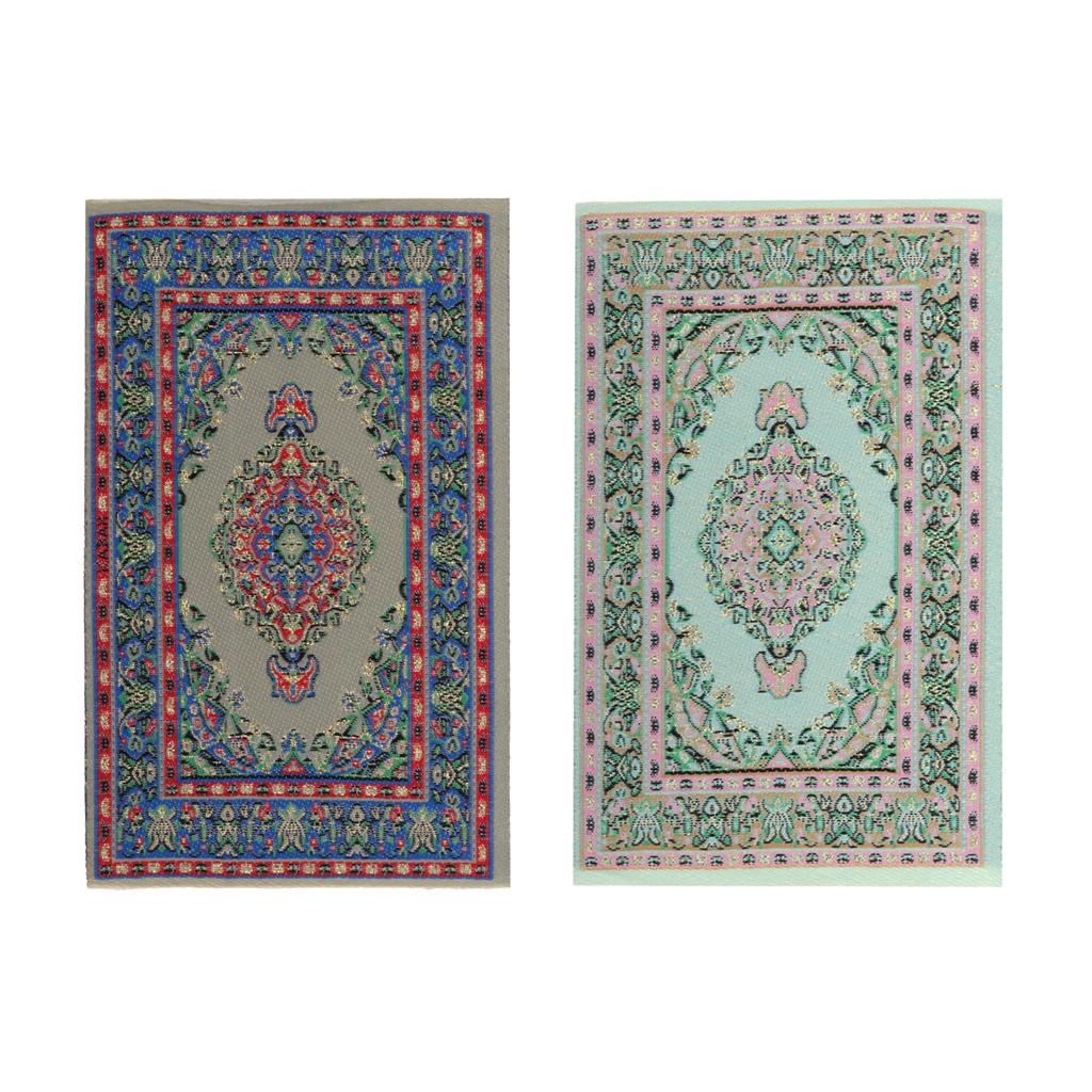 2 Pieces 1/12 Dollhouse Miniature Rug Embroidery Cloth Mat Room Accessories