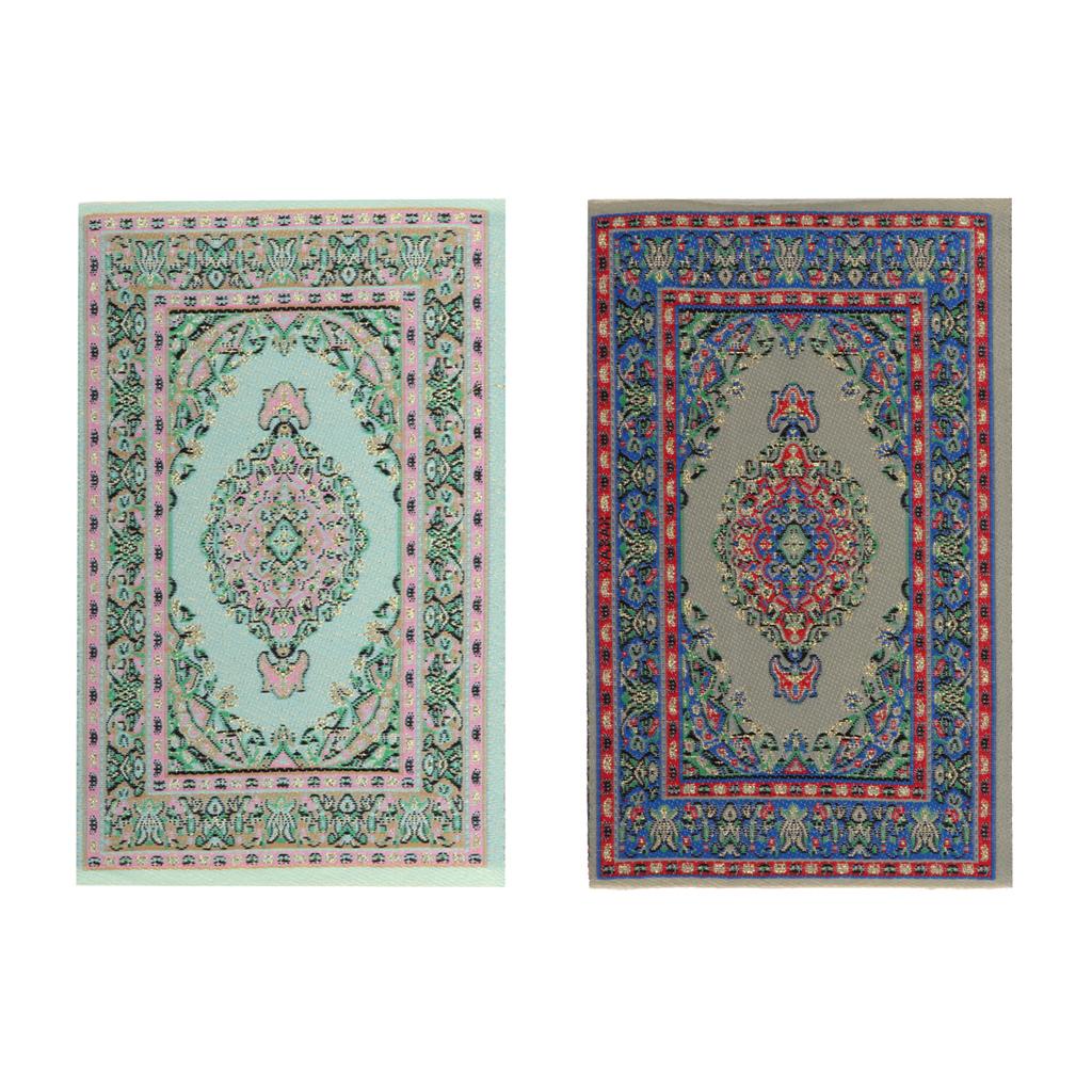 2 Pieces 1/12 Dollhouse Miniature Rug Embroidery Cloth Mat Room Accessories
