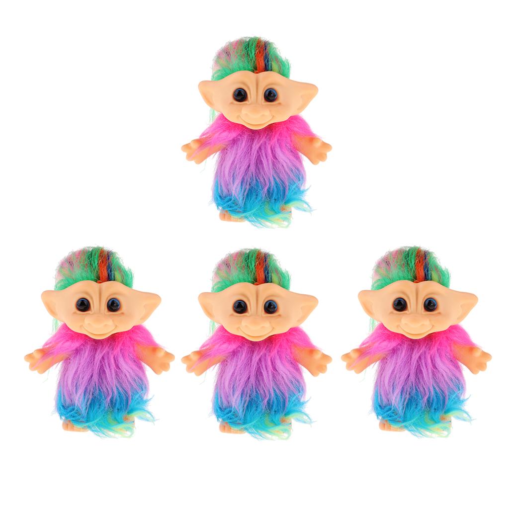 4 Pieces Delicate Lucky Troll Doll Mini Action Figures Cake Decor Colorful