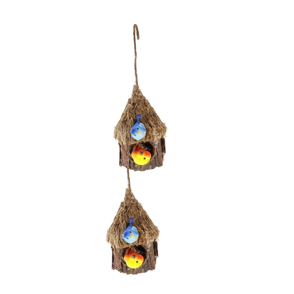 2xHandmade Bark Hanging Bird Nest House Hatch Breeding Grass Cave B