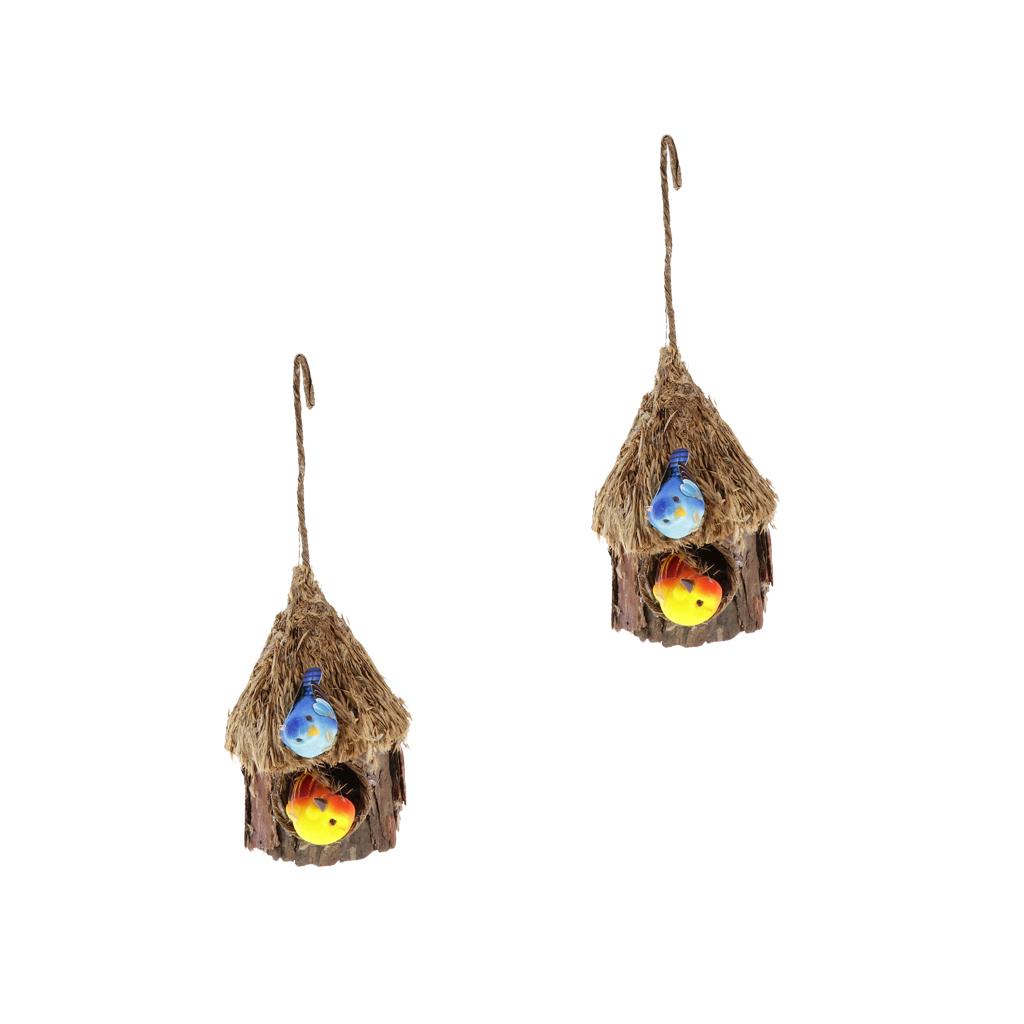 2xHandmade Bark Hanging Bird Nest House Hatch Breeding Grass Cave B