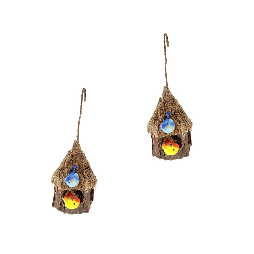 2xHandmade Bark Hanging Bird Nest House Hatch Breeding Grass Cave B