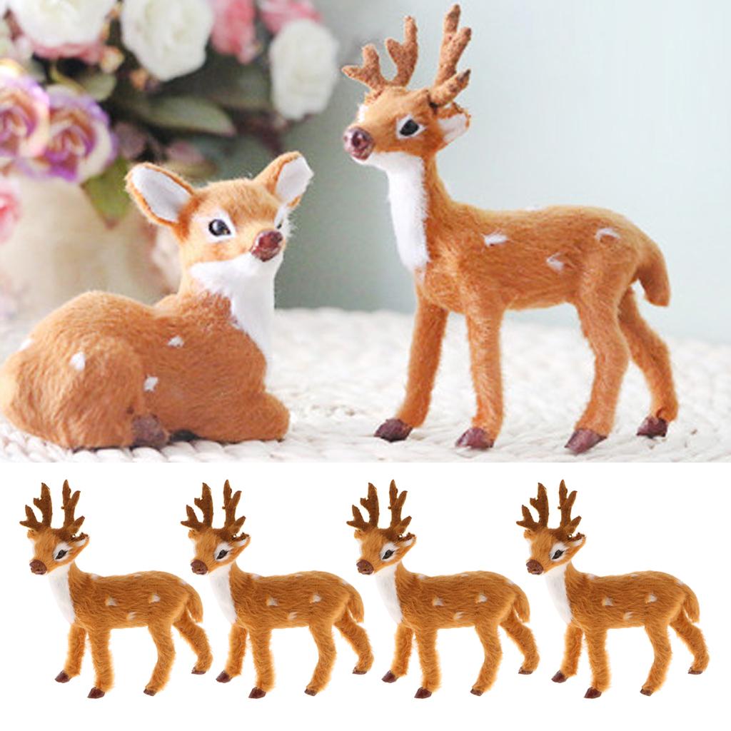4Pcs Miniature Realistic Deer Figurine Statue Model Home Gift Decorative