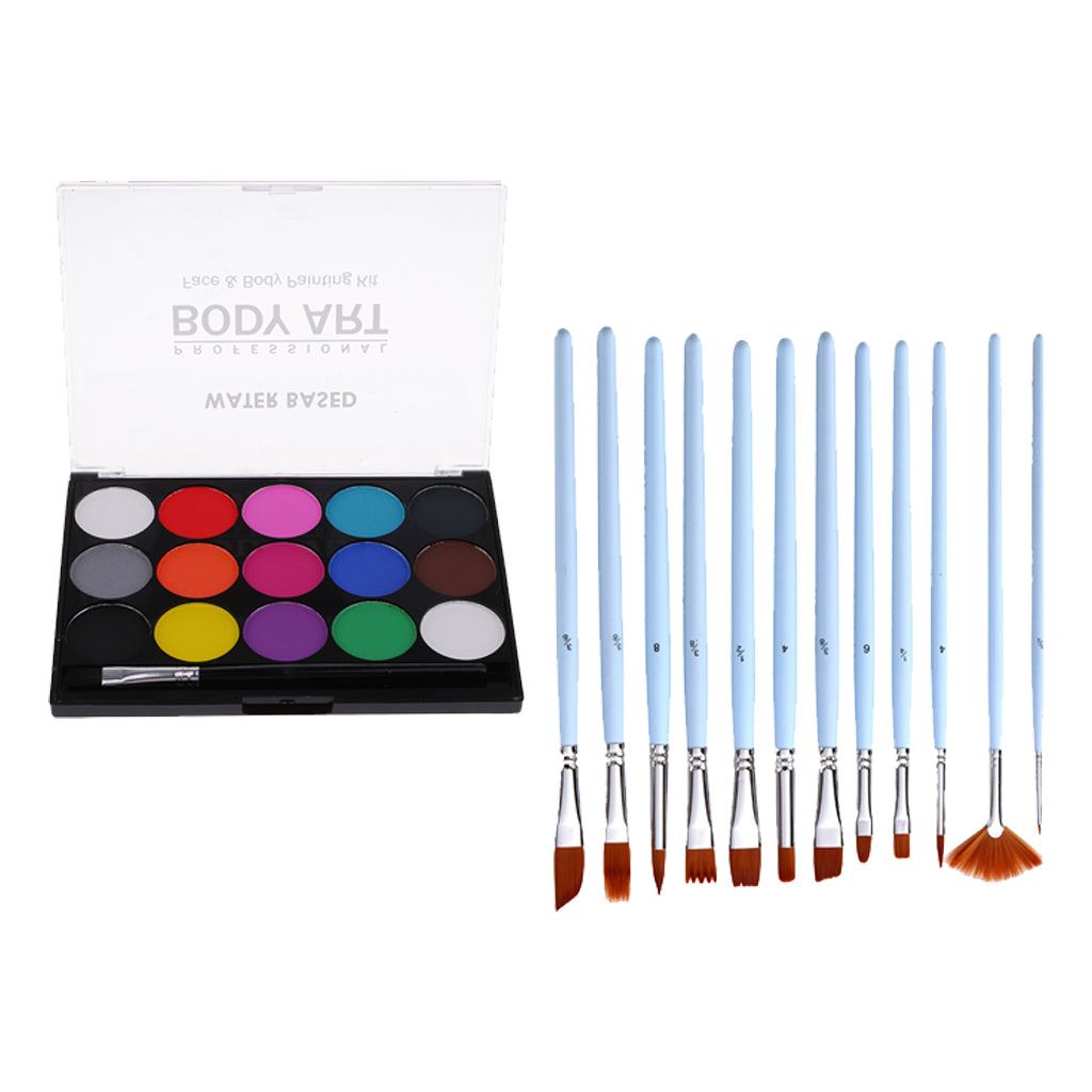 15 Colors Face&Body Paint Non-toxic Painting Brushes Fancy Party Make Up DIY