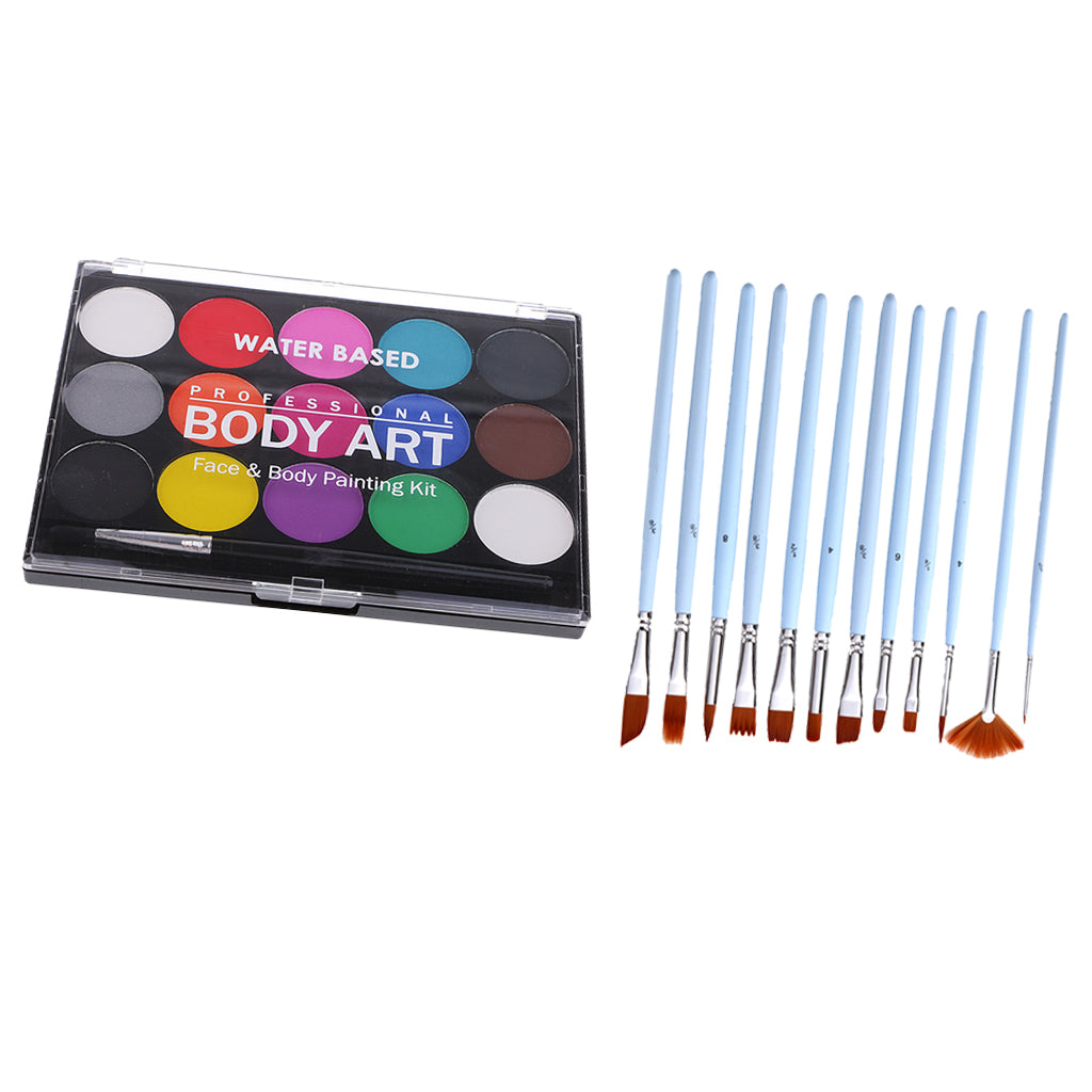 15 Colors Face&Body Paint Non-toxic Painting Brushes Fancy Party Make Up DIY