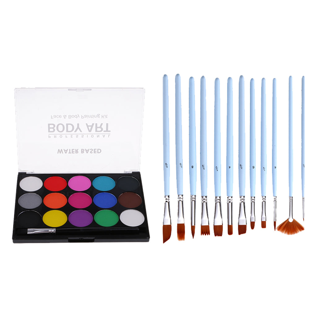 15 Colors Face&Body Paint Non-toxic Painting Brushes Fancy Party Make Up DIY