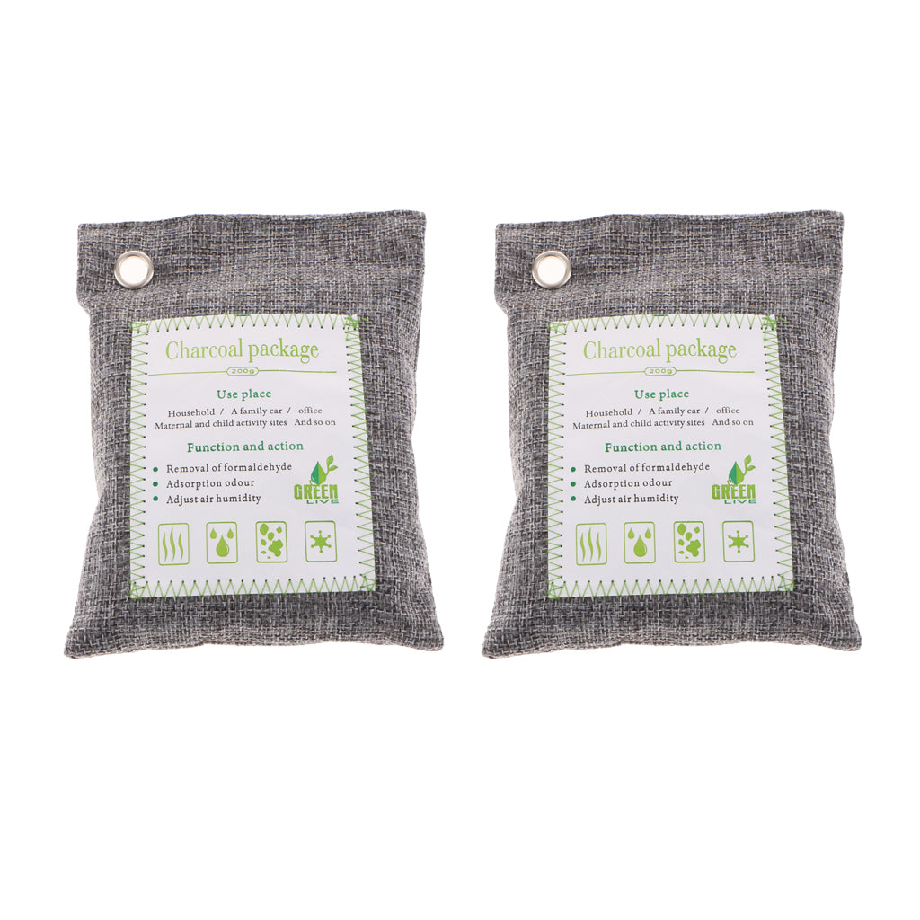 2 Pack Bamboo Charcoal Air Purifying Freshener Odor Eliminator Bag Gray