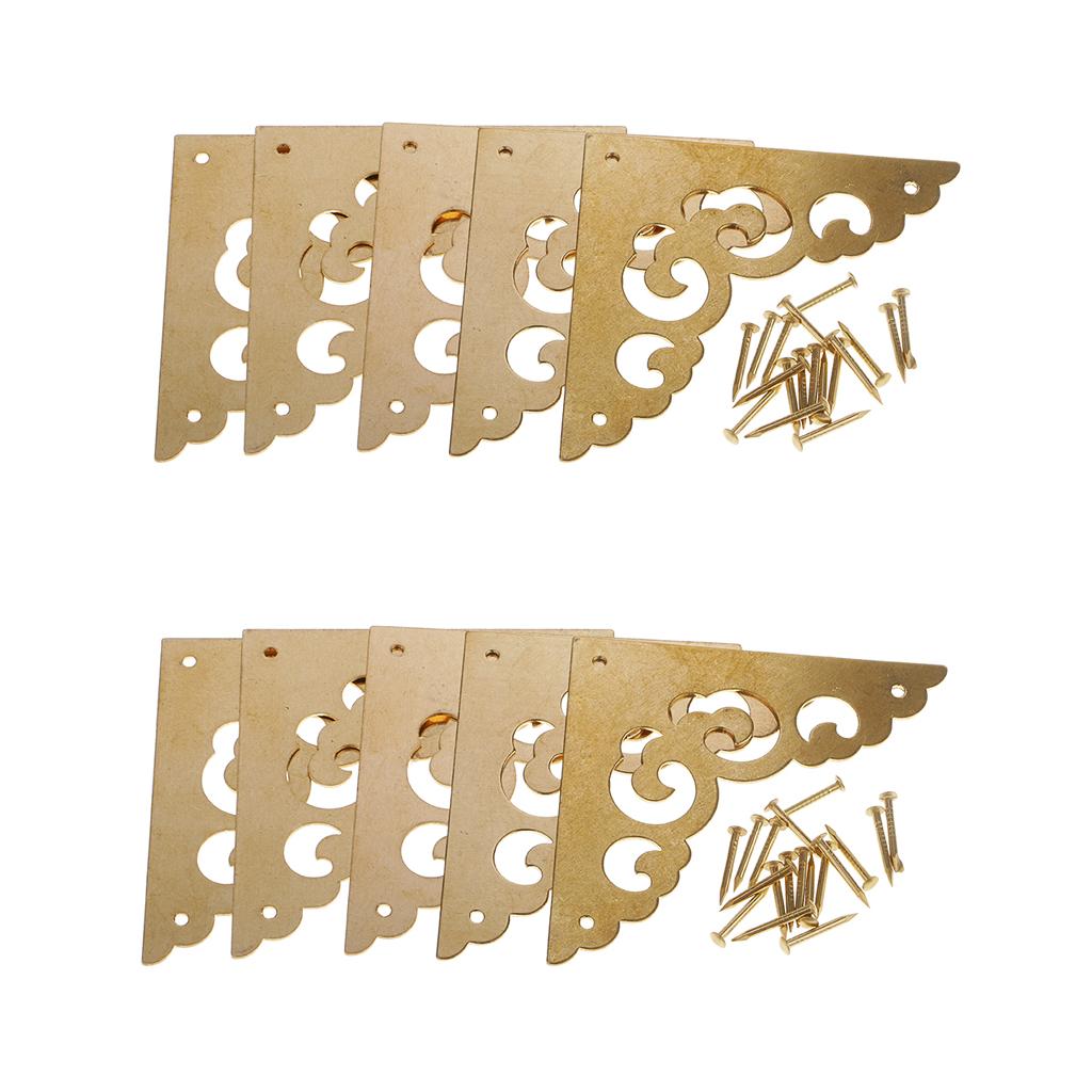 10pcs Brass Antique Wooden Jewelry Gift Box Cabinet Corner Protector Gold
