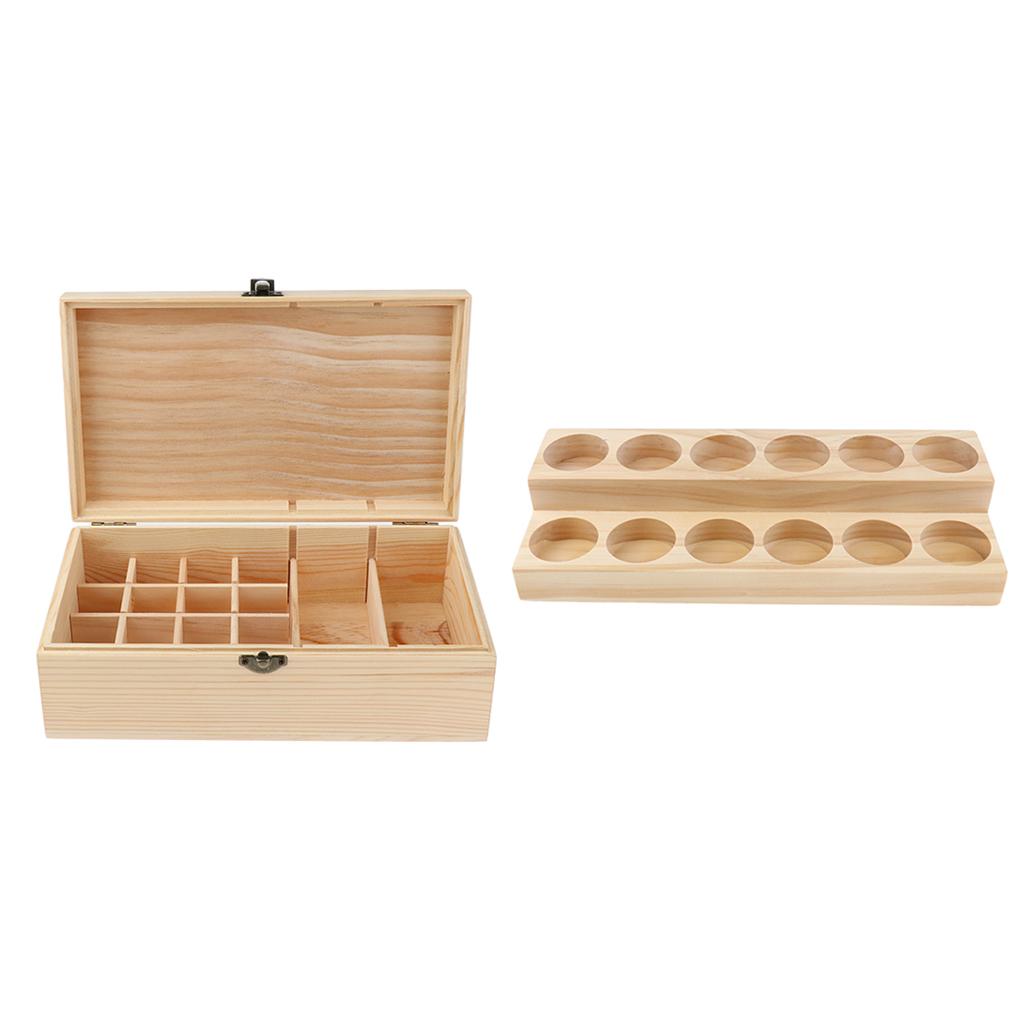 2pcs Handmade Wood Essential Oil Display Storage Carrying Case Box Stand Set