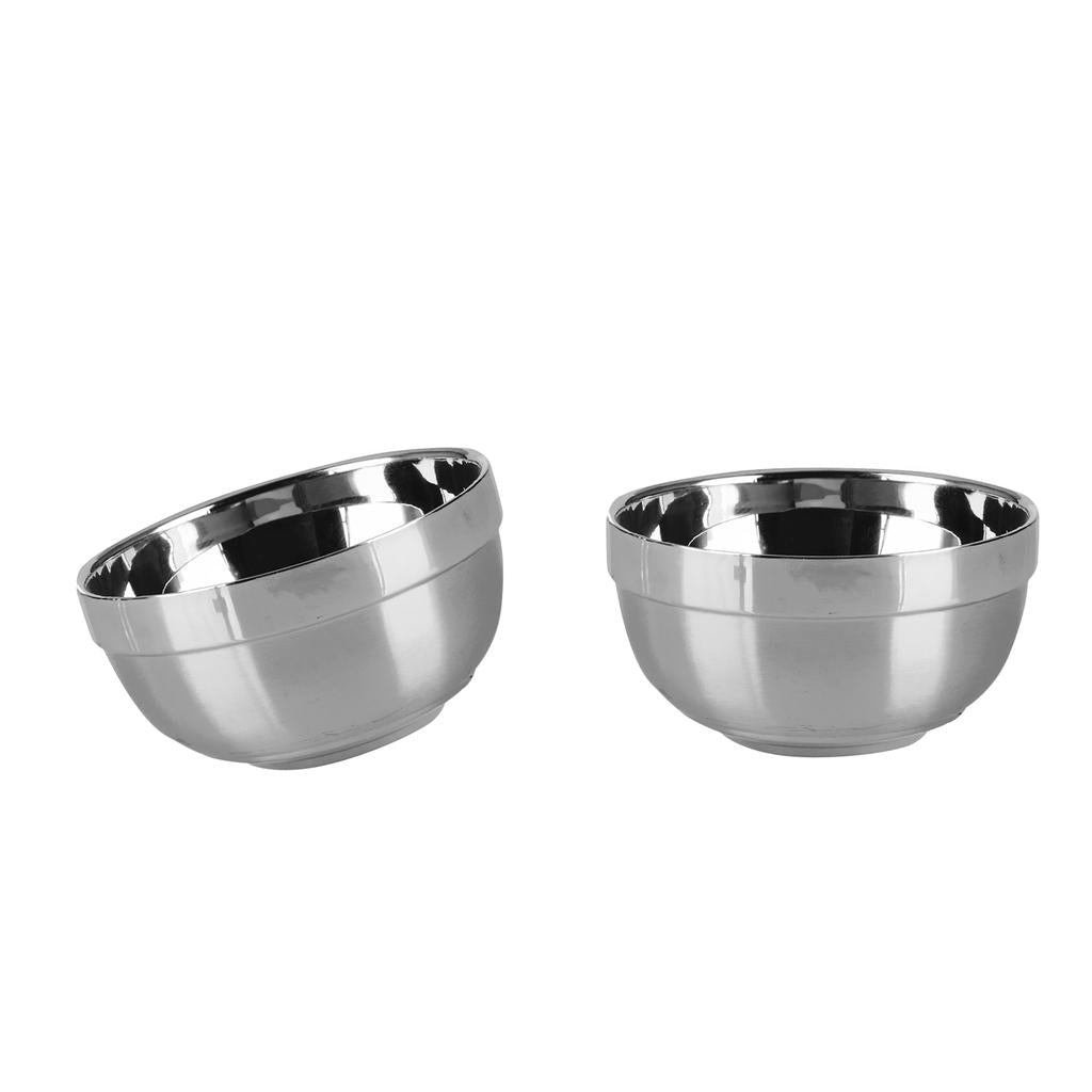 2Pcs Stainless Steel Bowl Double-walled Insulated Rice Soup Salad Bowls