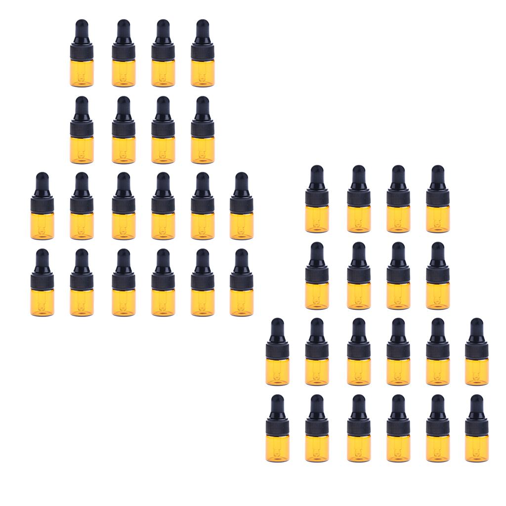 40 Pieces Mini Refillable Glass Dropper Bottle for Essential Oils 1ML 2ML