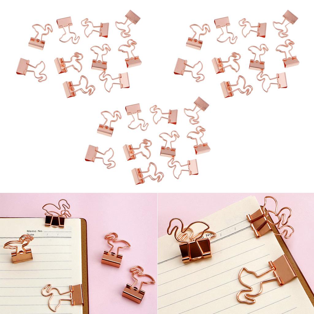 30 Pieces Cute Flamingo Metal Foldback Binder Clips Stationary Paper Clips