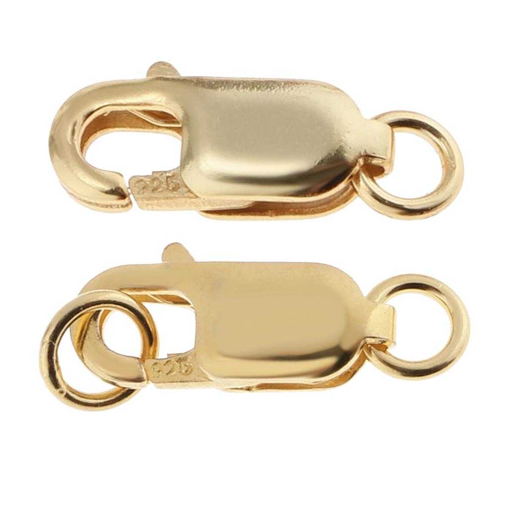 2Pcs 925 Sterling Metal Lobster Clasp Split Ring Jewelry Keychain DIY Gold