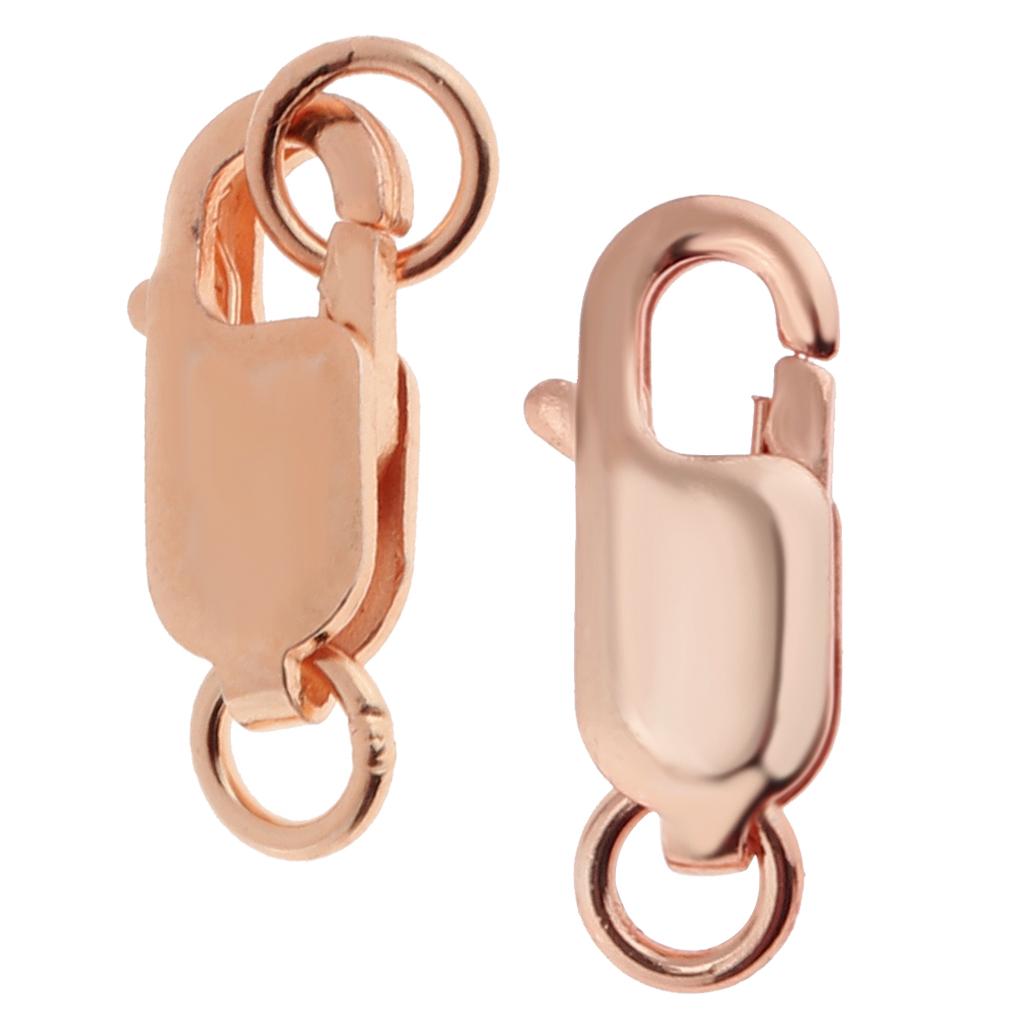 2Pcs 925 Sterling Lobster Clasp Split Ring Jewelry Keychain DIY Rose Gold