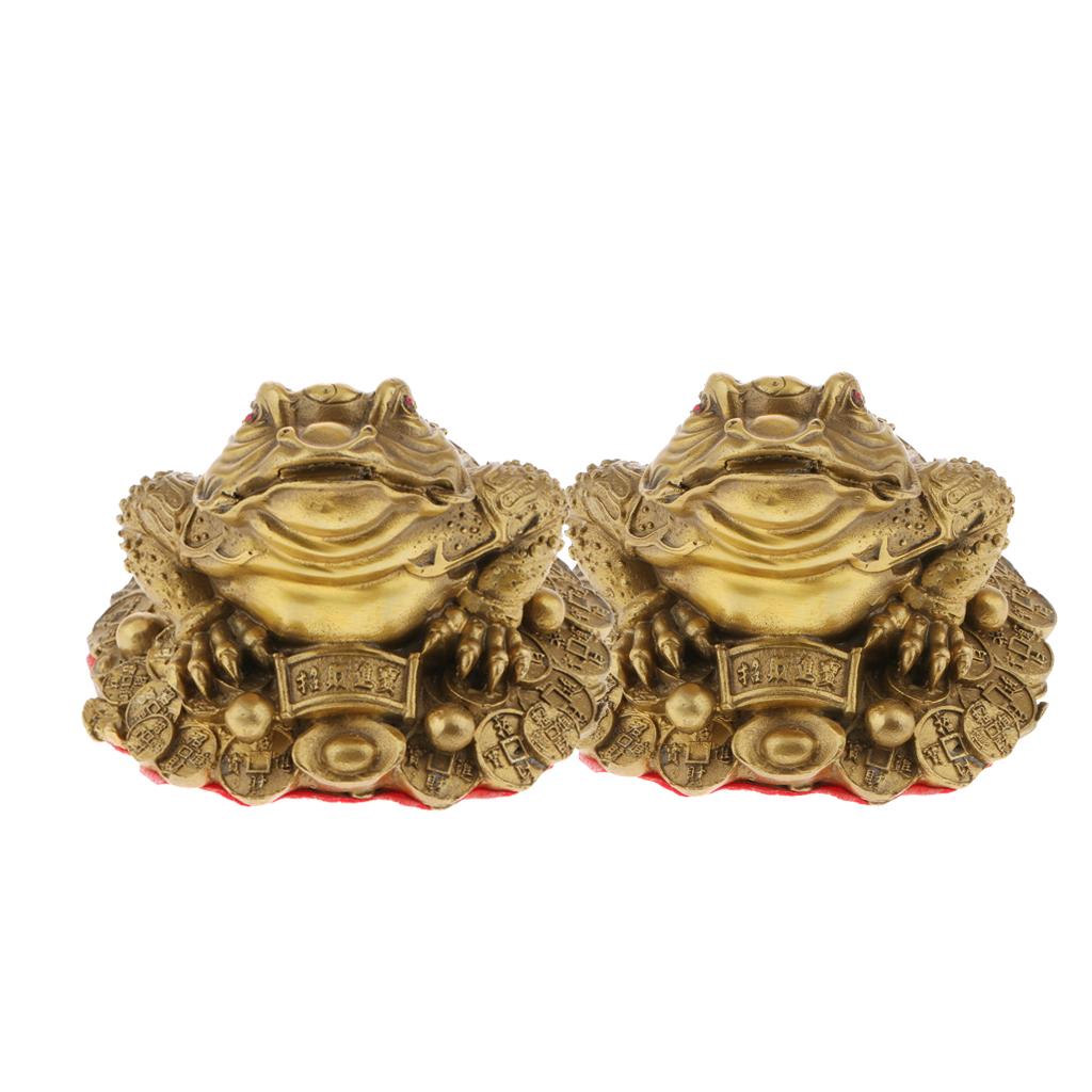 2xFeng Shui Money Lucky Fortune Oriental Chinese Wealth Frog Toad Figurine S