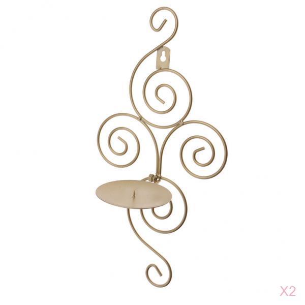 2xWall Mounted Vintage Iron Tea Light Holders Candle Votive Candlestick Gold