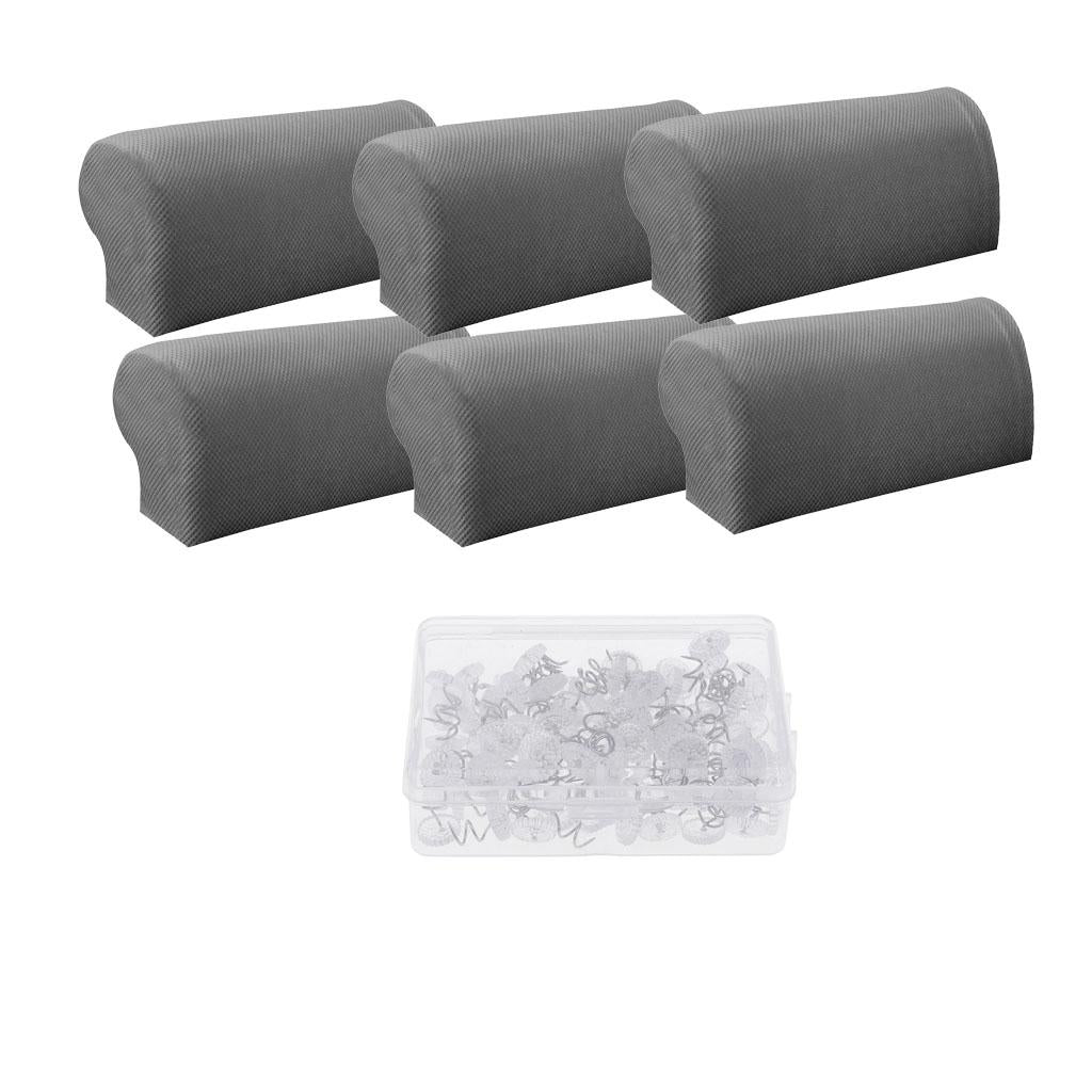 3Pair Spandex Sofa Armrest Covers with 100 Pieces Bed Skirt Pins Grey