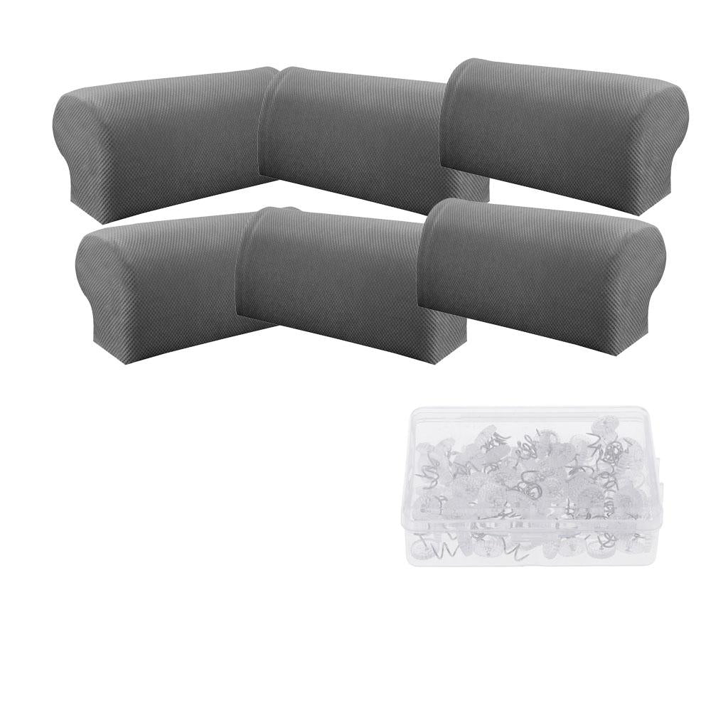 3Pair Spandex Sofa Armrest Covers with 100 Pieces Bed Skirt Pins Grey