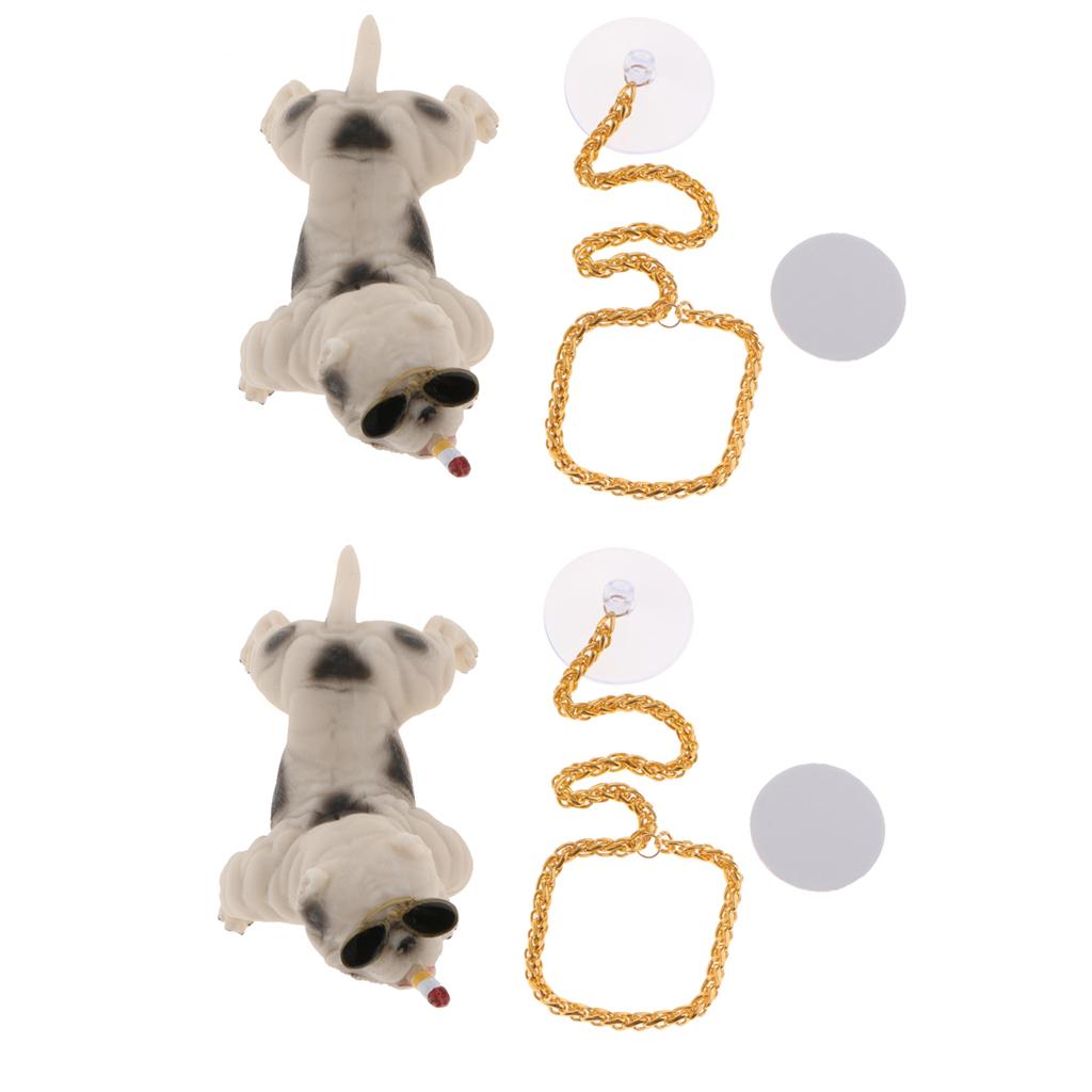 2x Bully Dog Resin Car Decoration Simulation Ornament with Gold Chain White