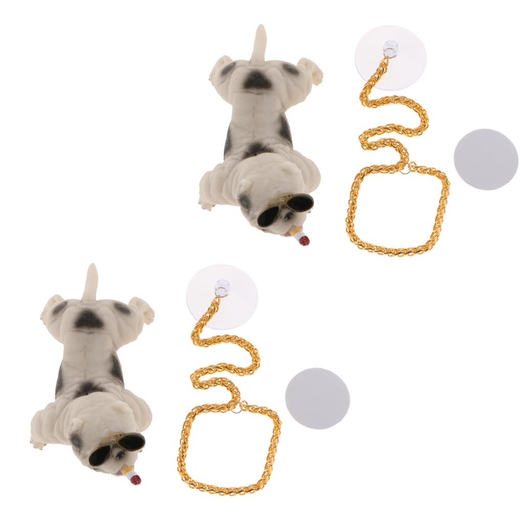 2x Bully Dog Resin Car Decoration Simulation Ornament with Gold Chain White