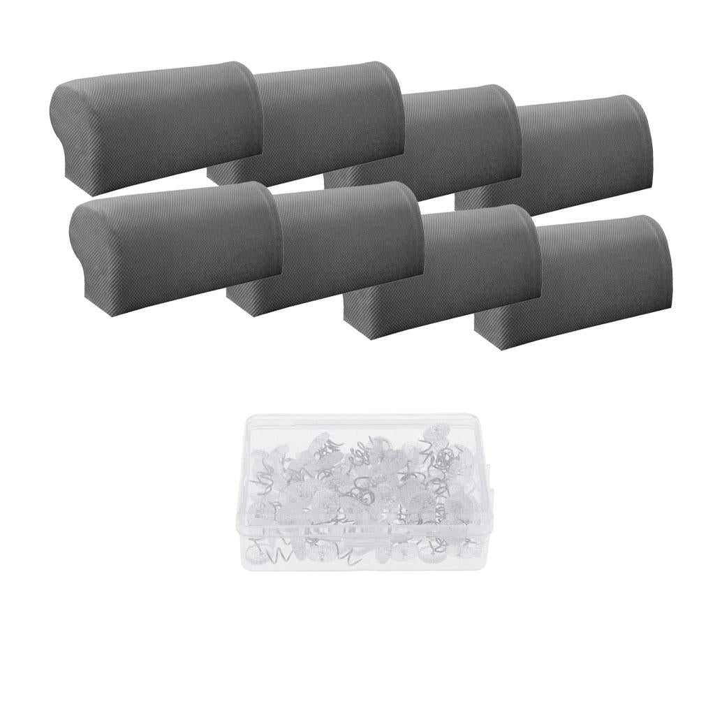 4Pair Spandex Sofa Armrest Covers with 100 Pieces Bed Skirt Pins Grey