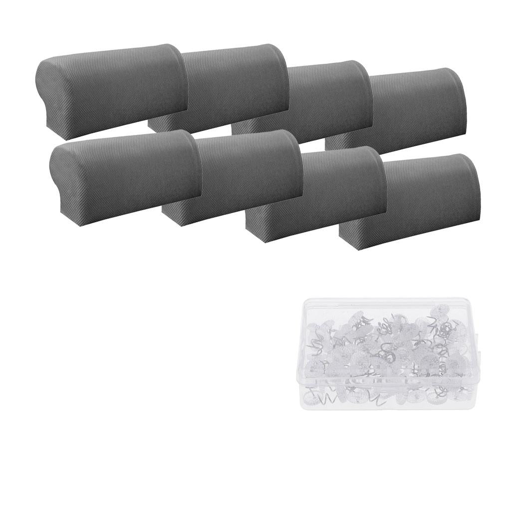 4Pair Spandex Sofa Armrest Covers with 100 Pieces Bed Skirt Pins Grey