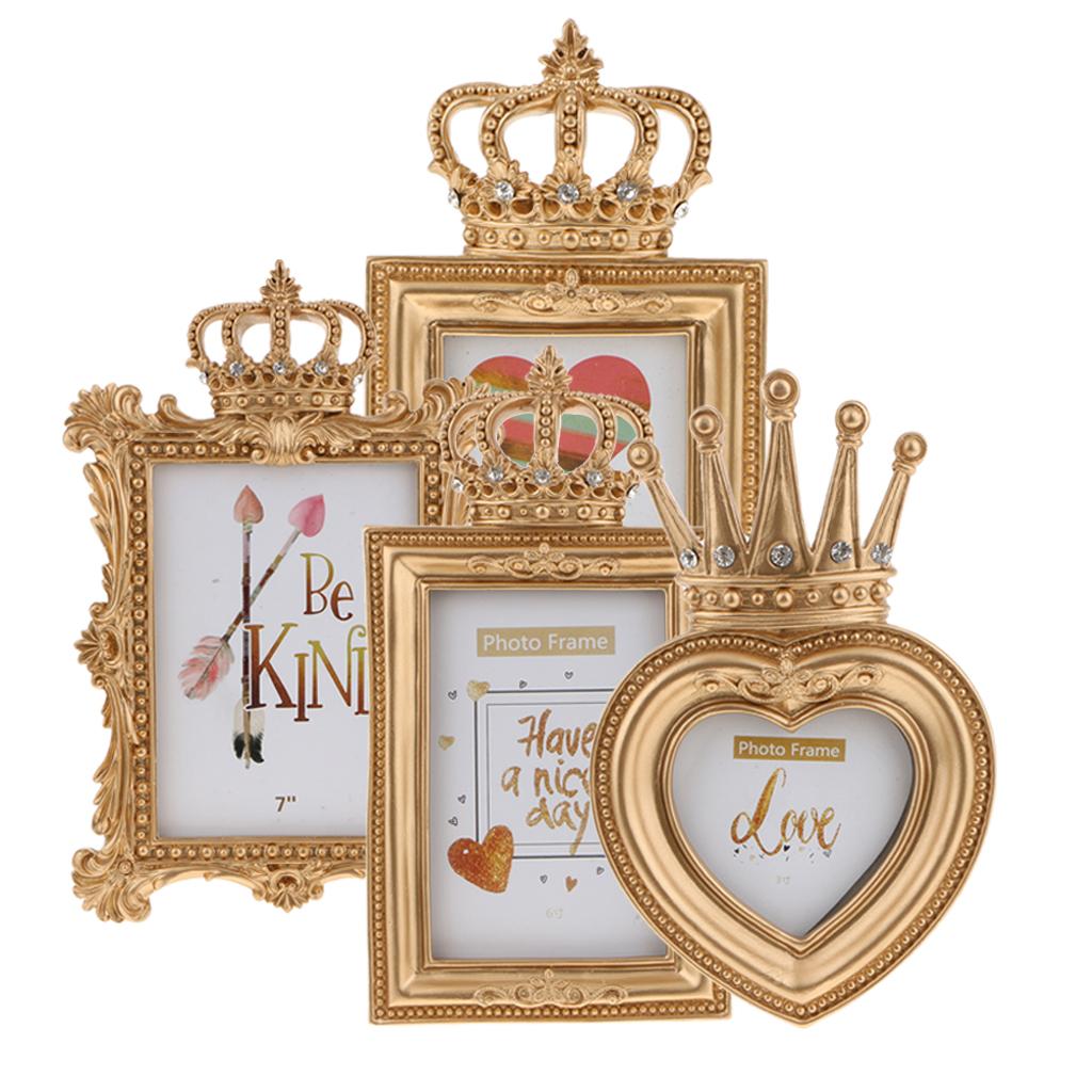 4pcs Gold Crown Resin Photo Frame Baroque Luxury Style Decor