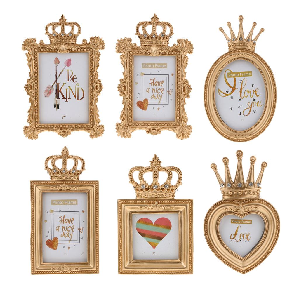 6pcs Gold Crown Resin Photo Frame Baroque Luxury Style Decor