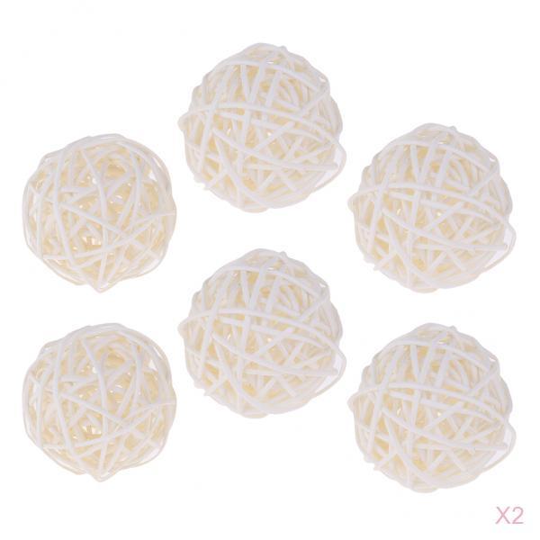 12x Wicker Rattan Ball Twig Orbs Balls DIY Ornaments Crafts Gift 7cm white