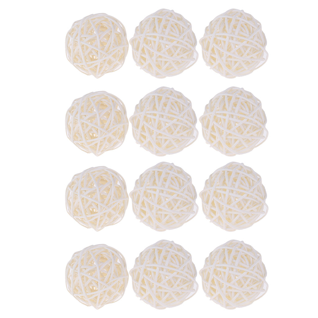 12x Wicker Rattan Ball Twig Orbs Balls DIY Ornaments Crafts Gift 7cm white