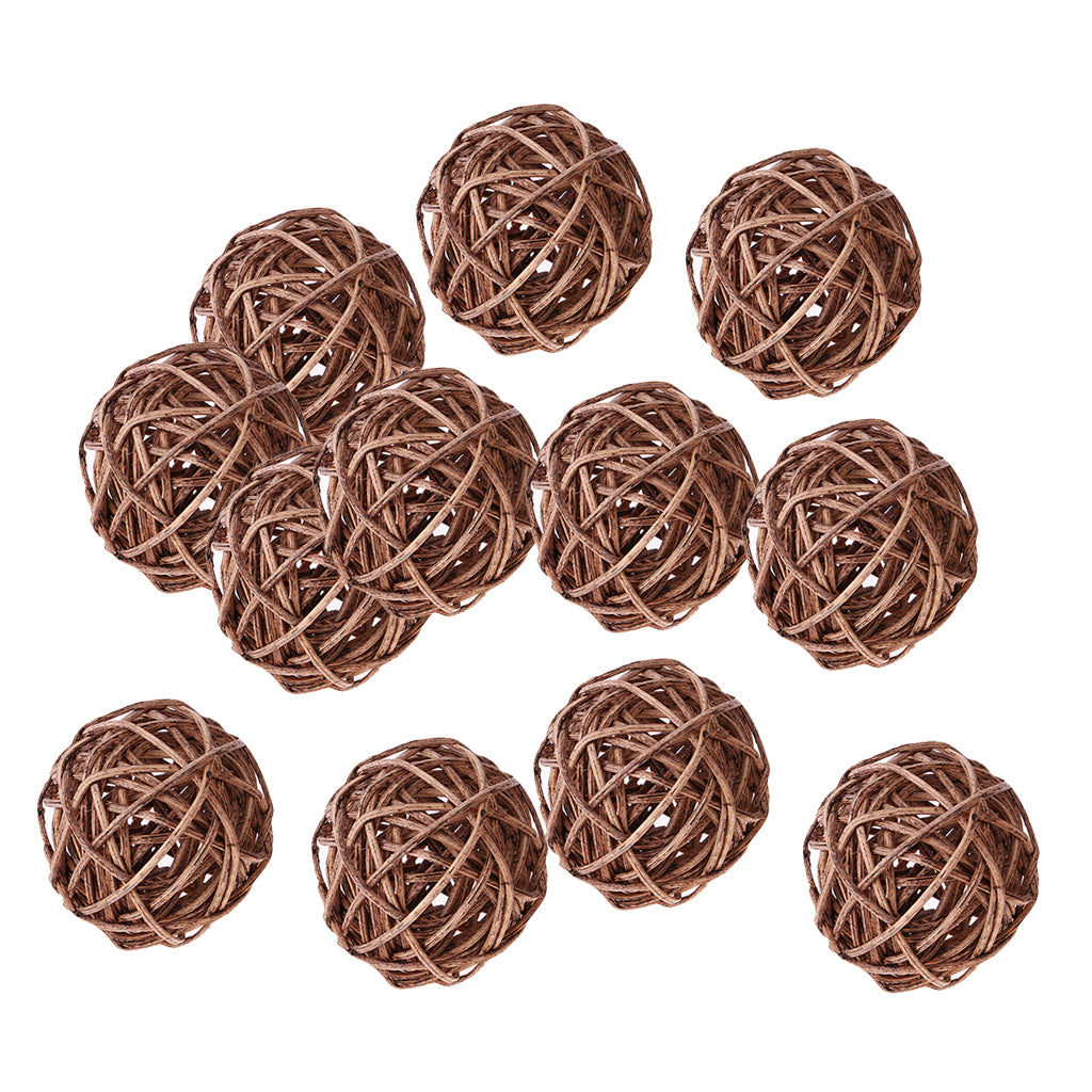 12x Wicker Rattan Ball Twig Orbs Balls DIY Ornaments Crafts Gift 7cm Coffee