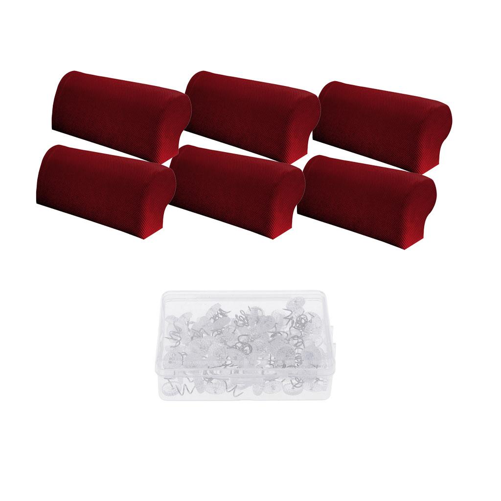 3 Pair Spandex Sofa Armrest Covers with 100 Pieces Bed Skirt Pins Red