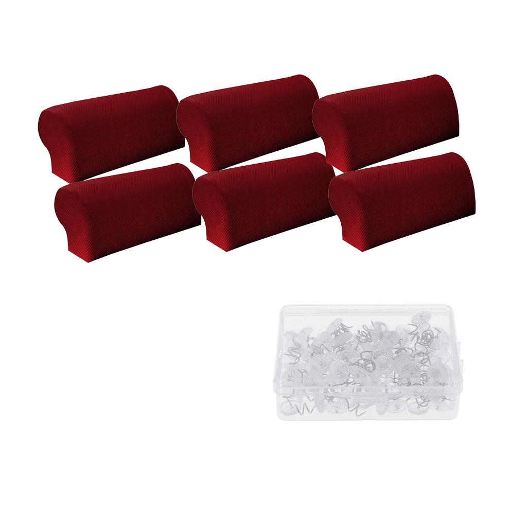 3 Pair Spandex Sofa Armrest Covers with 100 Pieces Bed Skirt Pins Red