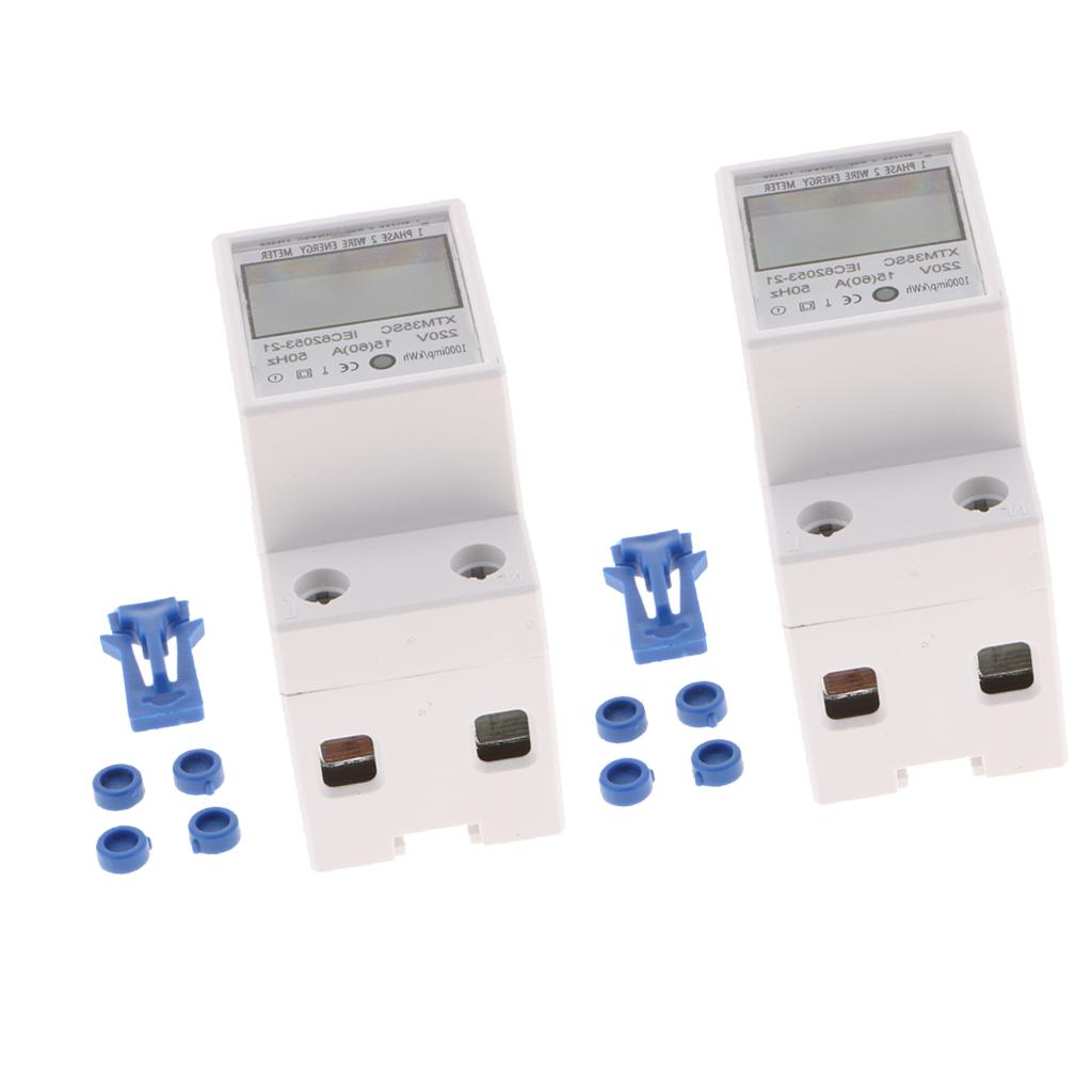2PCS 220V Din rail Energy Meter Din Rail KWH Watt Hour Meter 1Phase 15/60A