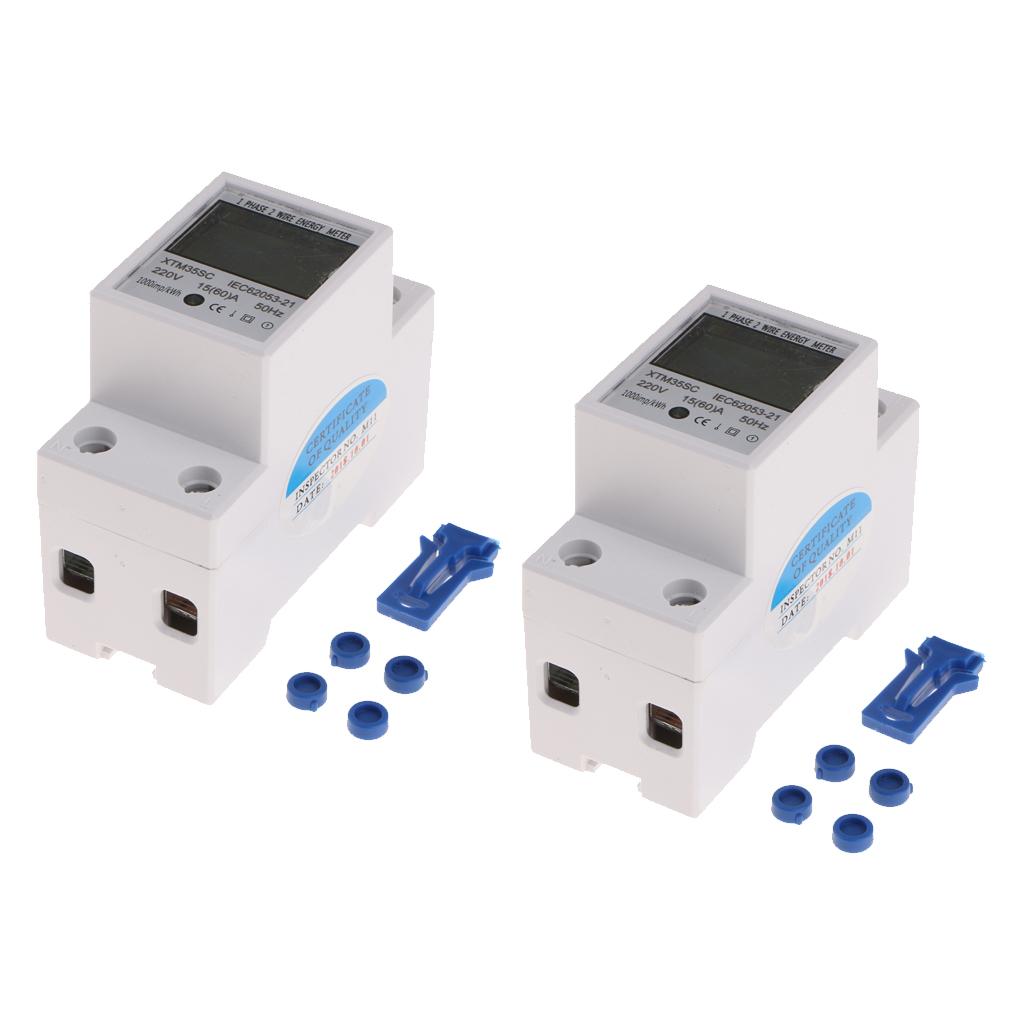 2PCS 220V Din rail Energy Meter Din Rail KWH Watt Hour Meter 1Phase 15/60A