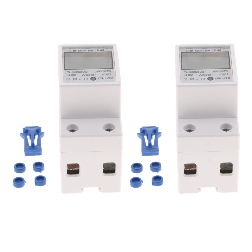2PCS 220V Din rail Energy Meter Din Rail KWH Watt Hour Meter 1Phase 15/60A
