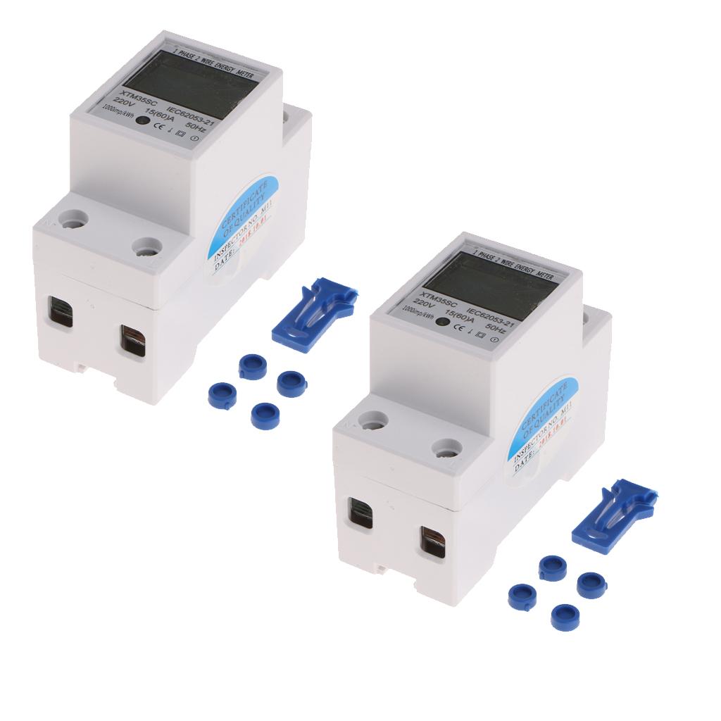 2PCS 220V Din rail Energy Meter Din Rail KWH Watt Hour Meter 1Phase 15/60A