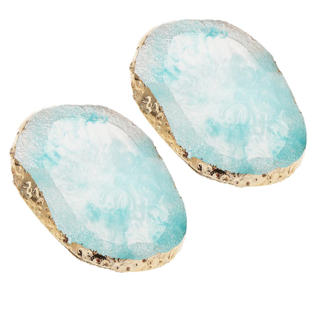 2x Resin Imitation agate nail art Palette drink coaster cup mat decors blue
