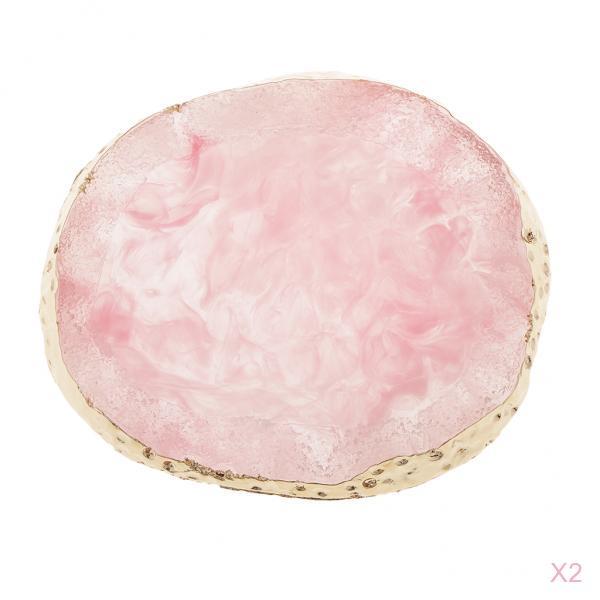 2x Resin Imitation agate nail art Palette drink coaster cup mat decors pink