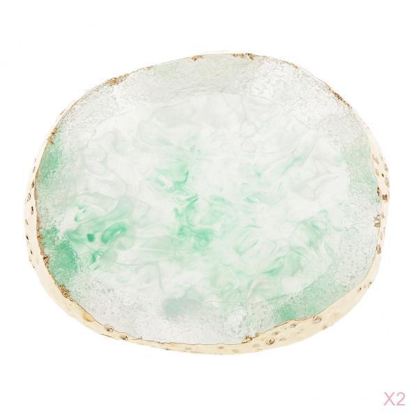 2x Resin Imitation agate nail art Palette drink coaster cup mat decors green