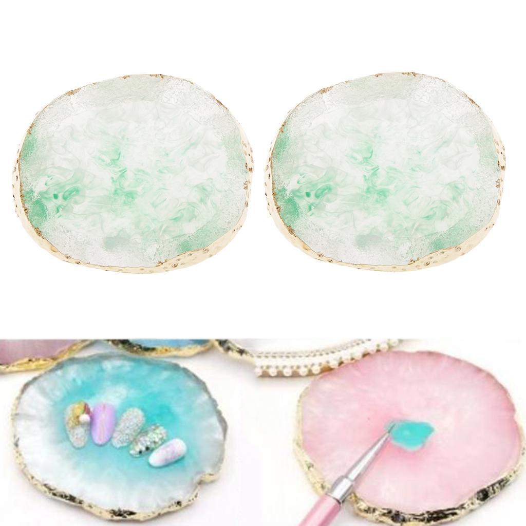 2x Resin Imitation agate nail art Palette drink coaster cup mat decors green