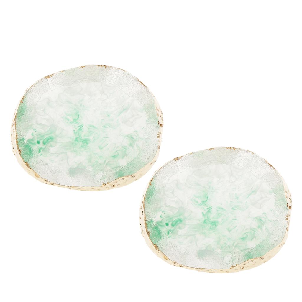 2x Resin Imitation agate nail art Palette drink coaster cup mat decors green