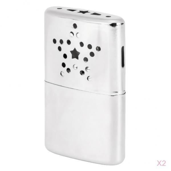 2x Stainless Steel Reusable Pocket Heater Hand Warmer Handwarmers with Pouch