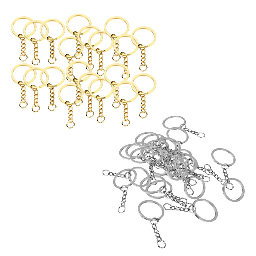 40pcs DIY 28mm Polished Keyring Keychain Split Ring Short Chain Key Rings