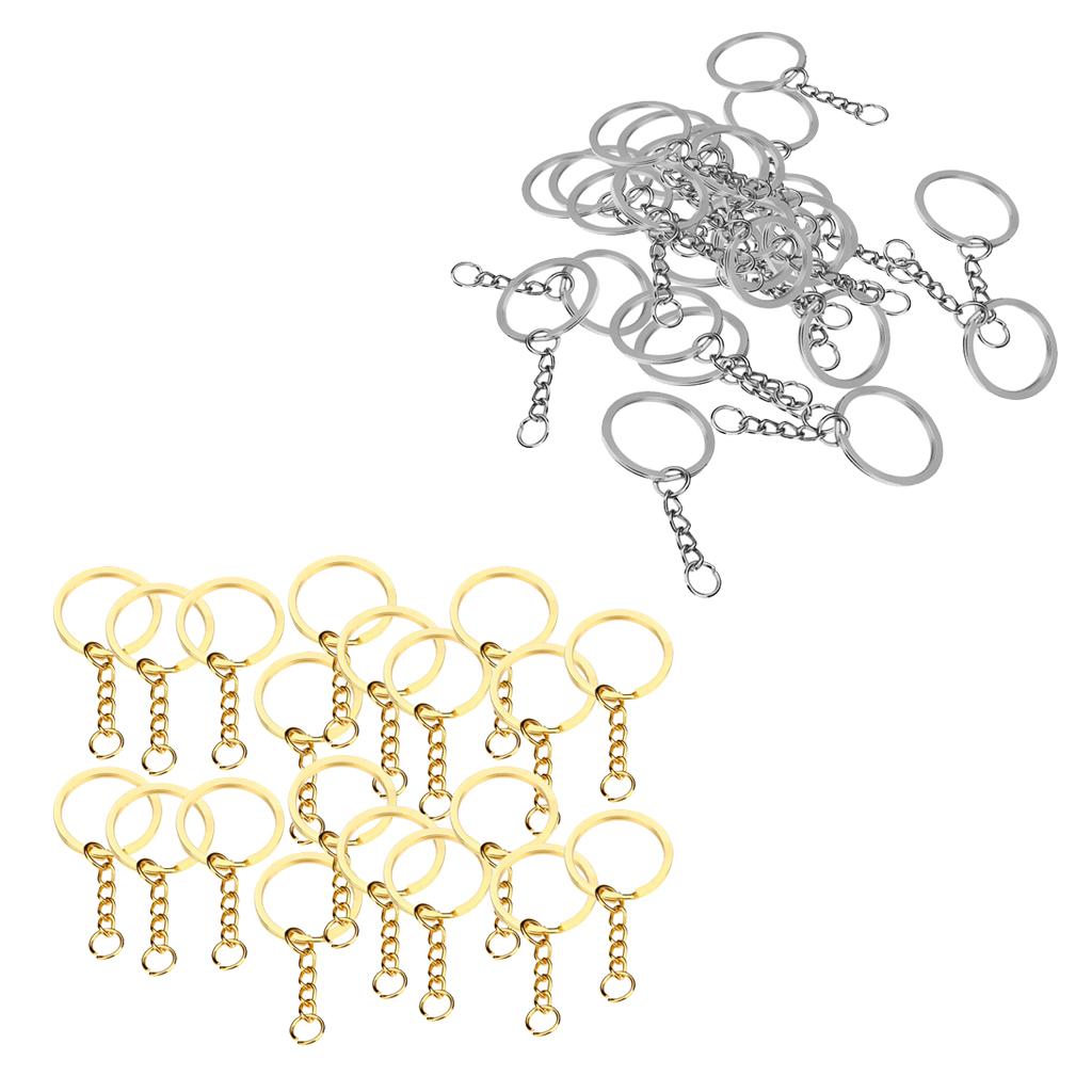 40pcs DIY 28mm Polished Keyring Keychain Split Ring Short Chain Key Rings