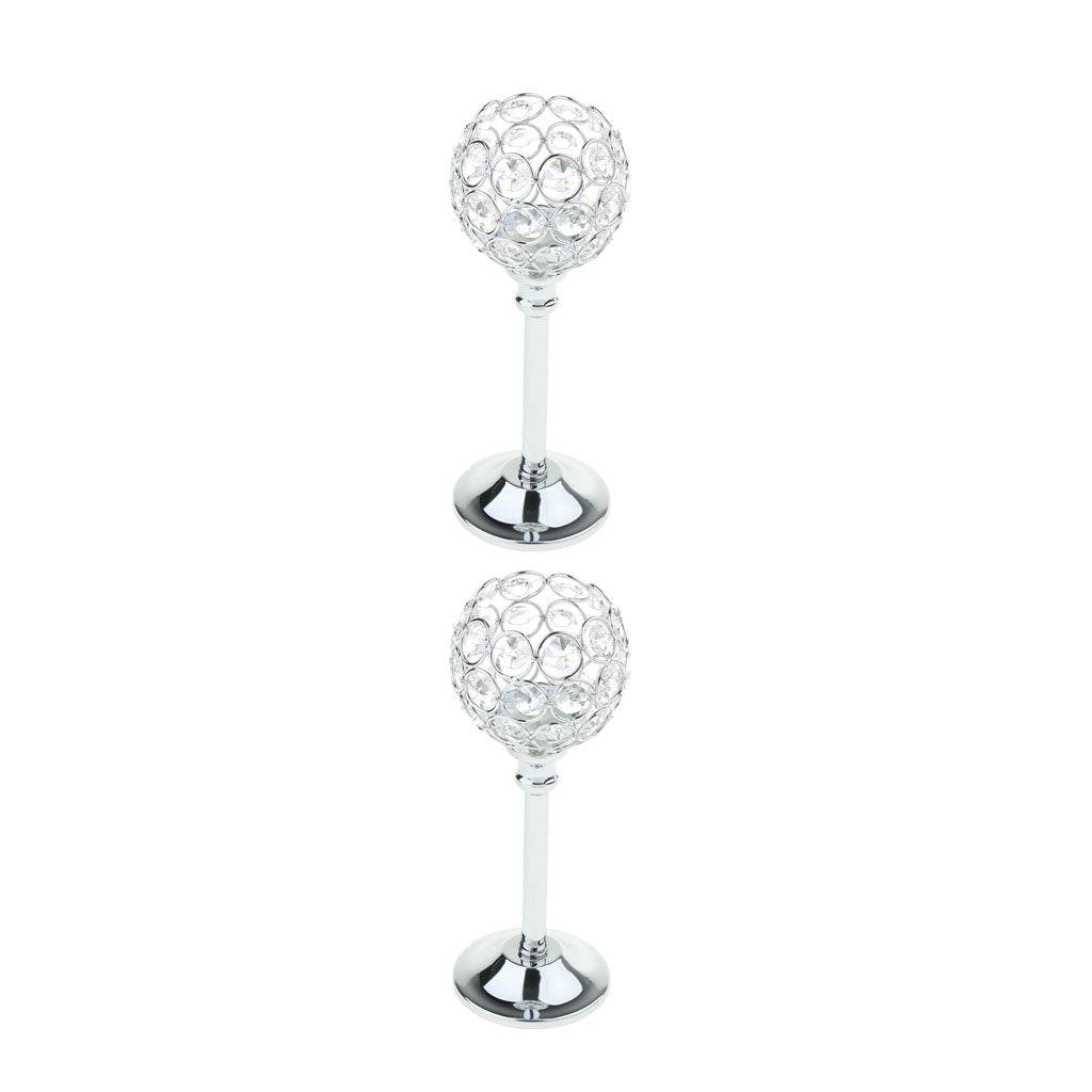 2xSilver 21.5cm Mosaic Crystal Candle Holder Tea Light Stand