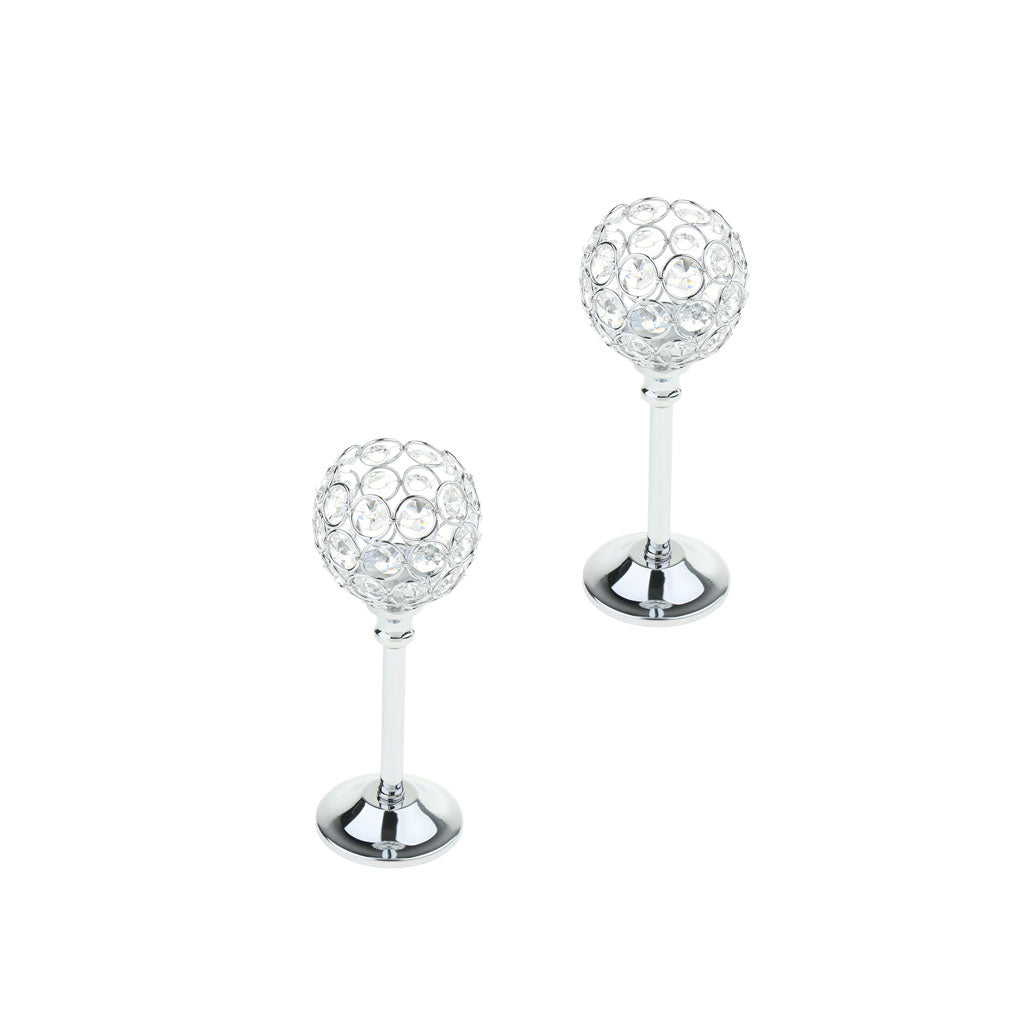 2xSilver 21.5cm Mosaic Crystal Candle Holder Tea Light Stand