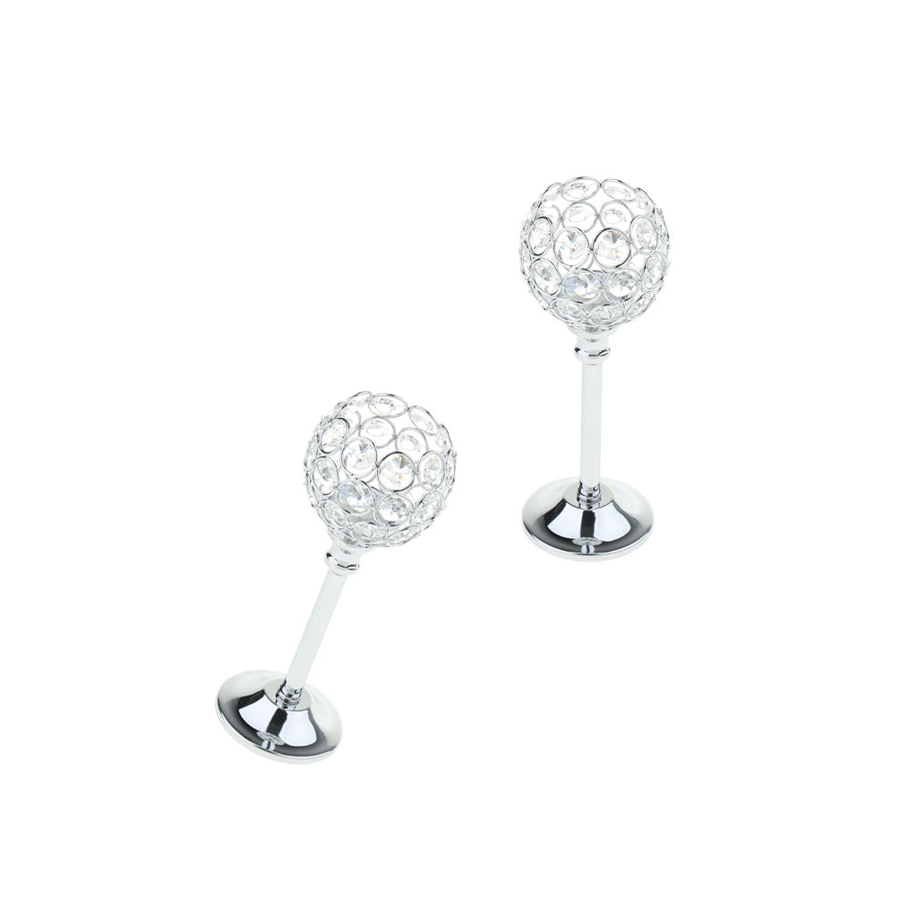 2xSilver 21.5cm Mosaic Crystal Candle Holder Tea Light Stand